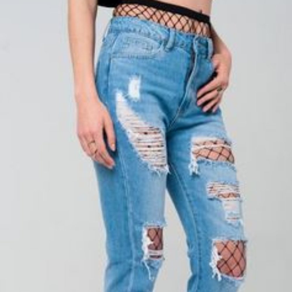 Light Washed Ripped High Waisted Jeans - Picture 2 of 7